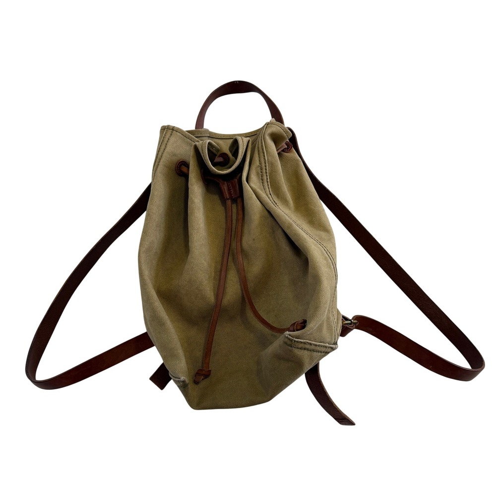 Madewell Canvas Leather Trim Drawstring Bucket Backpack Khaki Olive Drab